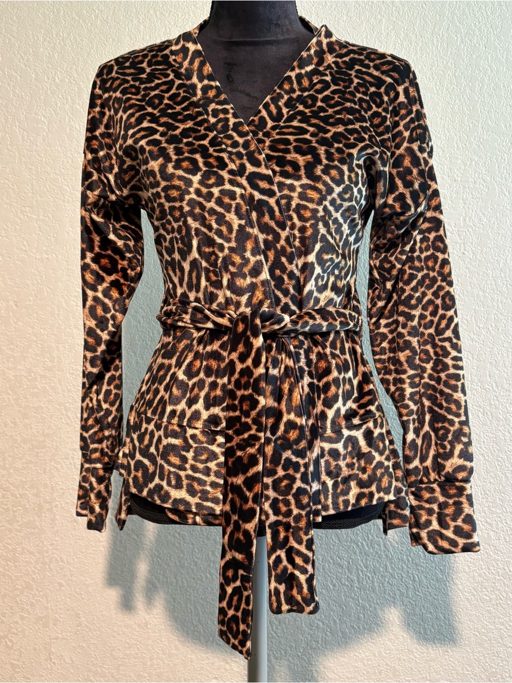 Leopard Print Wrap Top - Brown Black